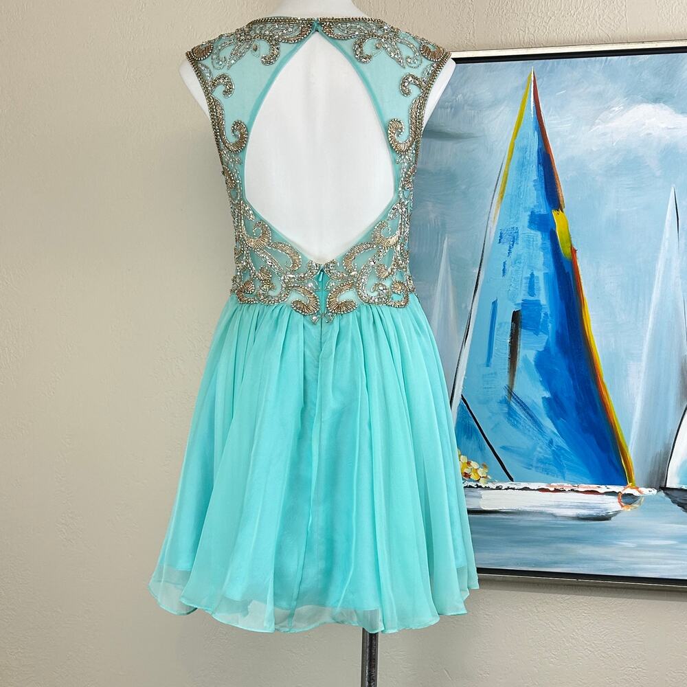 Alyce Paris Short formal dress Teal and Gold size 10 - Picture 4 of 5